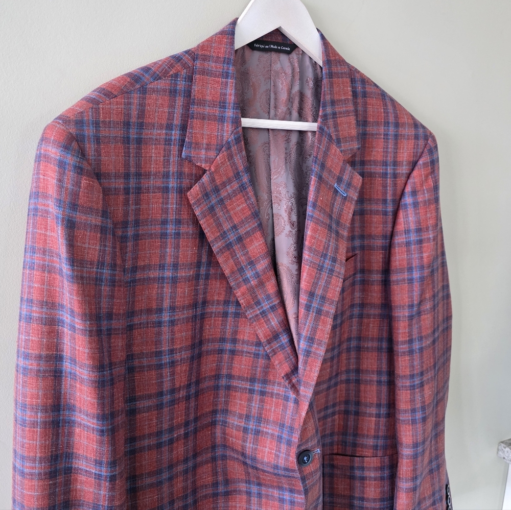 Coppley Loro Piana 50R Modern Contemporary Luxury Preppy Red Windowpane Blazer - Picture 8 of 16